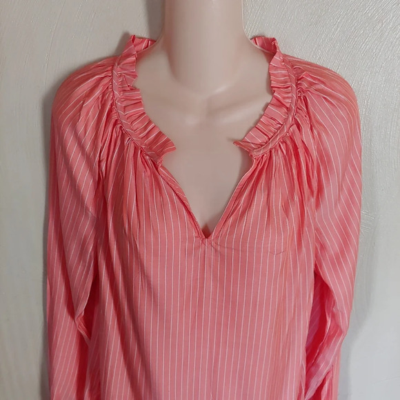 Nautica Peach Pinstripe Orange Split V-neck Vertical Stripe Blouse Size Women XS - Picture 4 of 11